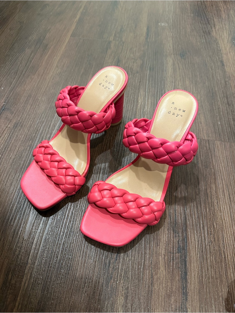 a new day Pink Braided Double-Strap Block Heel Sandals